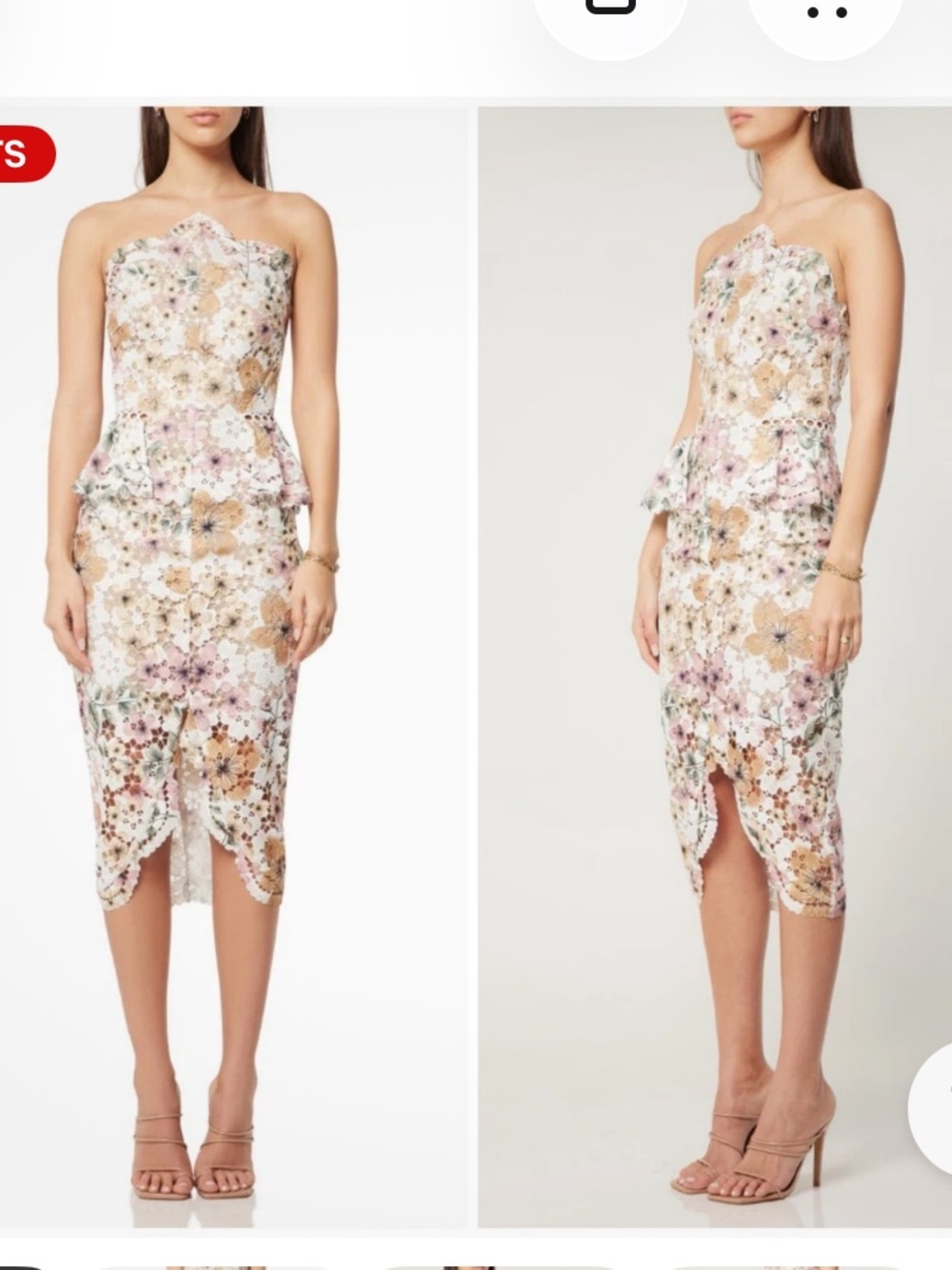 Elliatt Times Floral Print Strapless Lace Midi Dress in Ivory